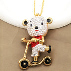 Cute Crystal Bear Scooter Necklace