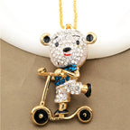 Cute Crystal Bear Scooter Necklace