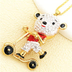 Cute Crystal Bear Scooter Necklace