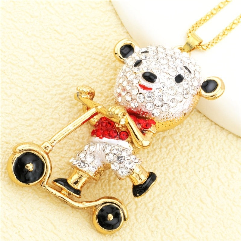 Cute Crystal Bear Scooter Necklace