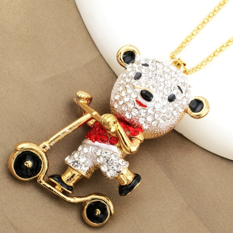Cute Crystal Bear Scooter Necklace