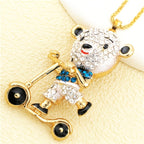 Cute Crystal Bear Scooter Necklace