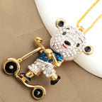 Cute Crystal Bear Scooter Necklace