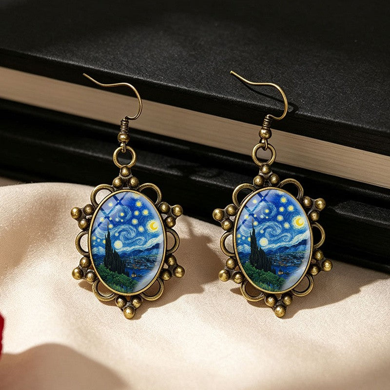 Starry Night Oval Glass Drop Earrings