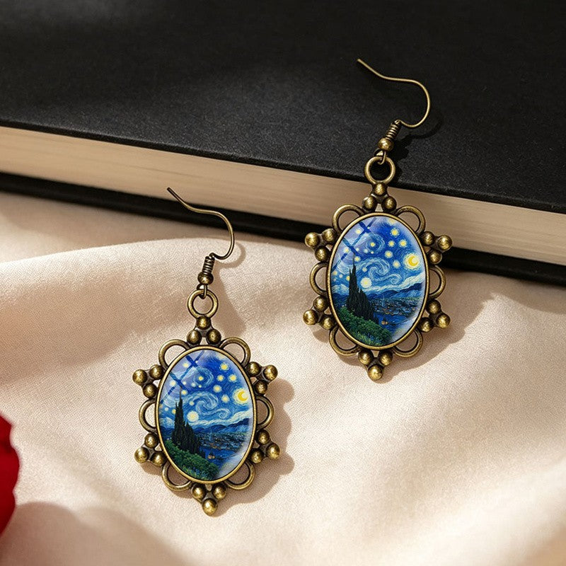 Starry Night Oval Glass Drop Earrings
