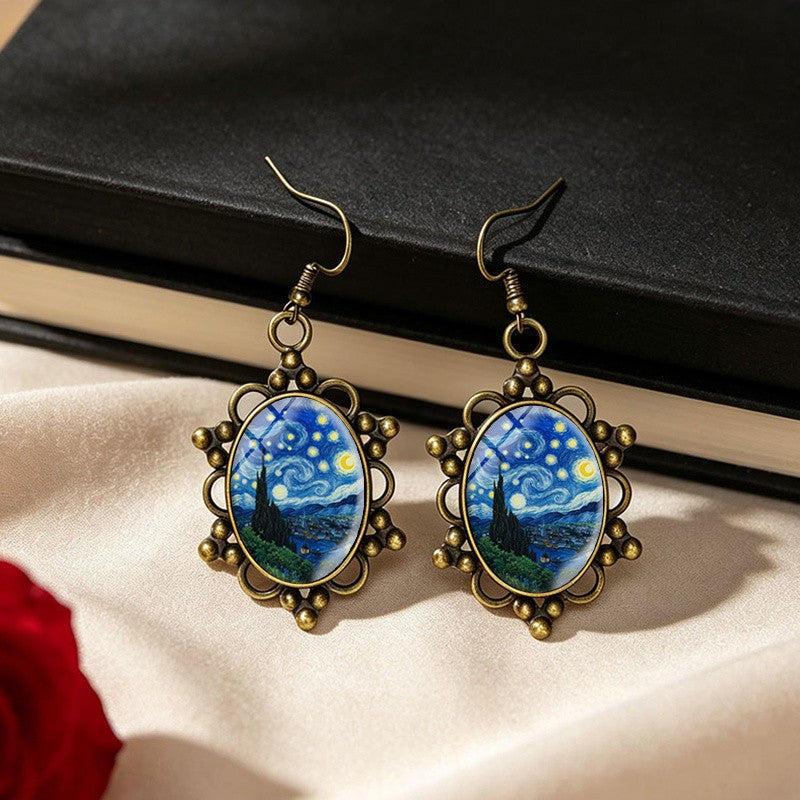 Starry Night Oval Glass Drop Earrings