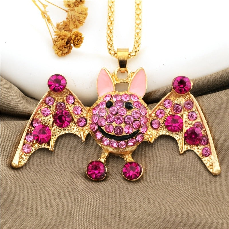 Whimsical Pink Bat Pendant Necklace