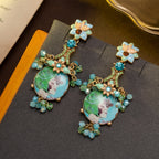 Whimsical Portrait Floral Drop Earrings