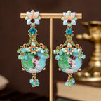 Whimsical Portrait Floral Drop Earrings