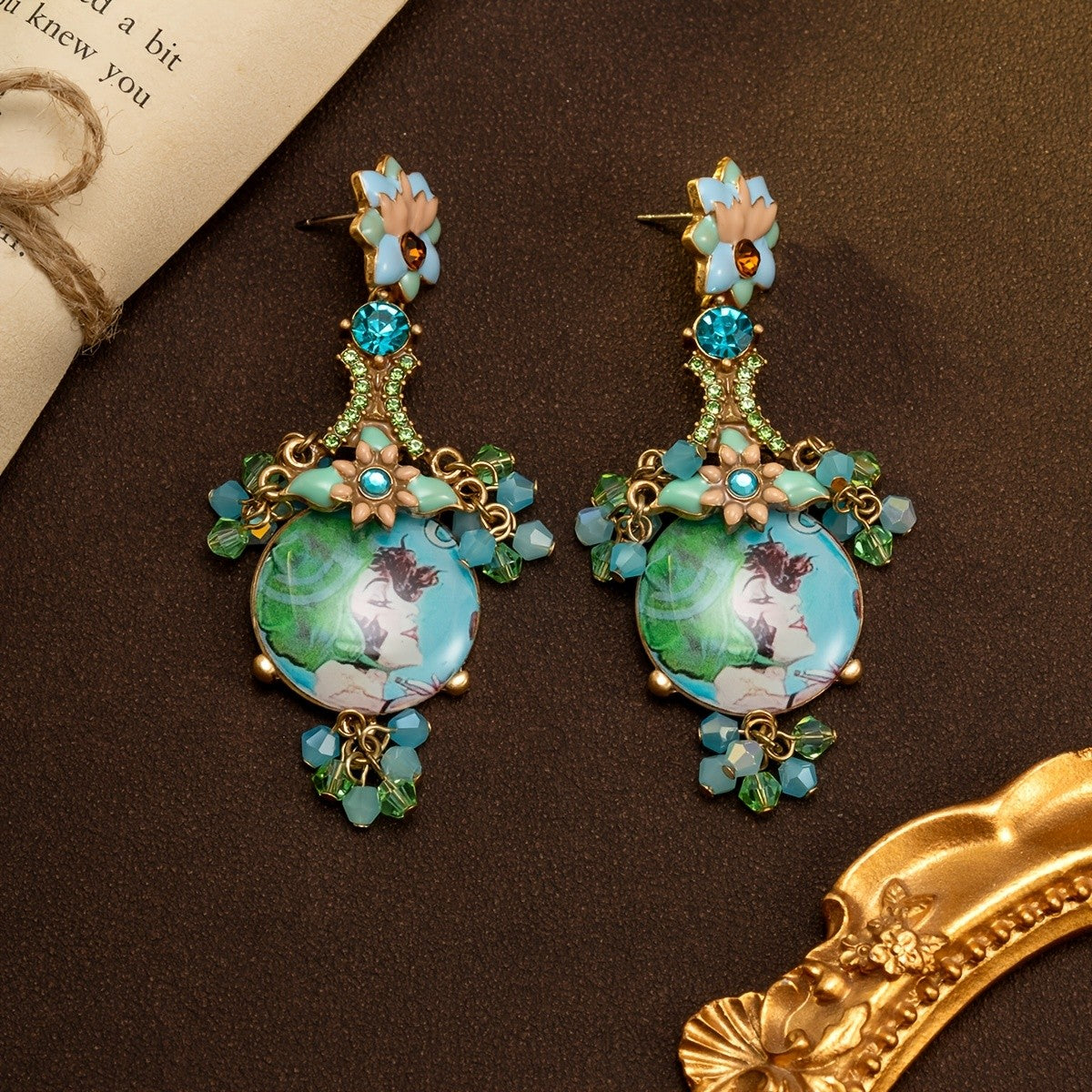 Whimsical Portrait Floral Drop Earrings
