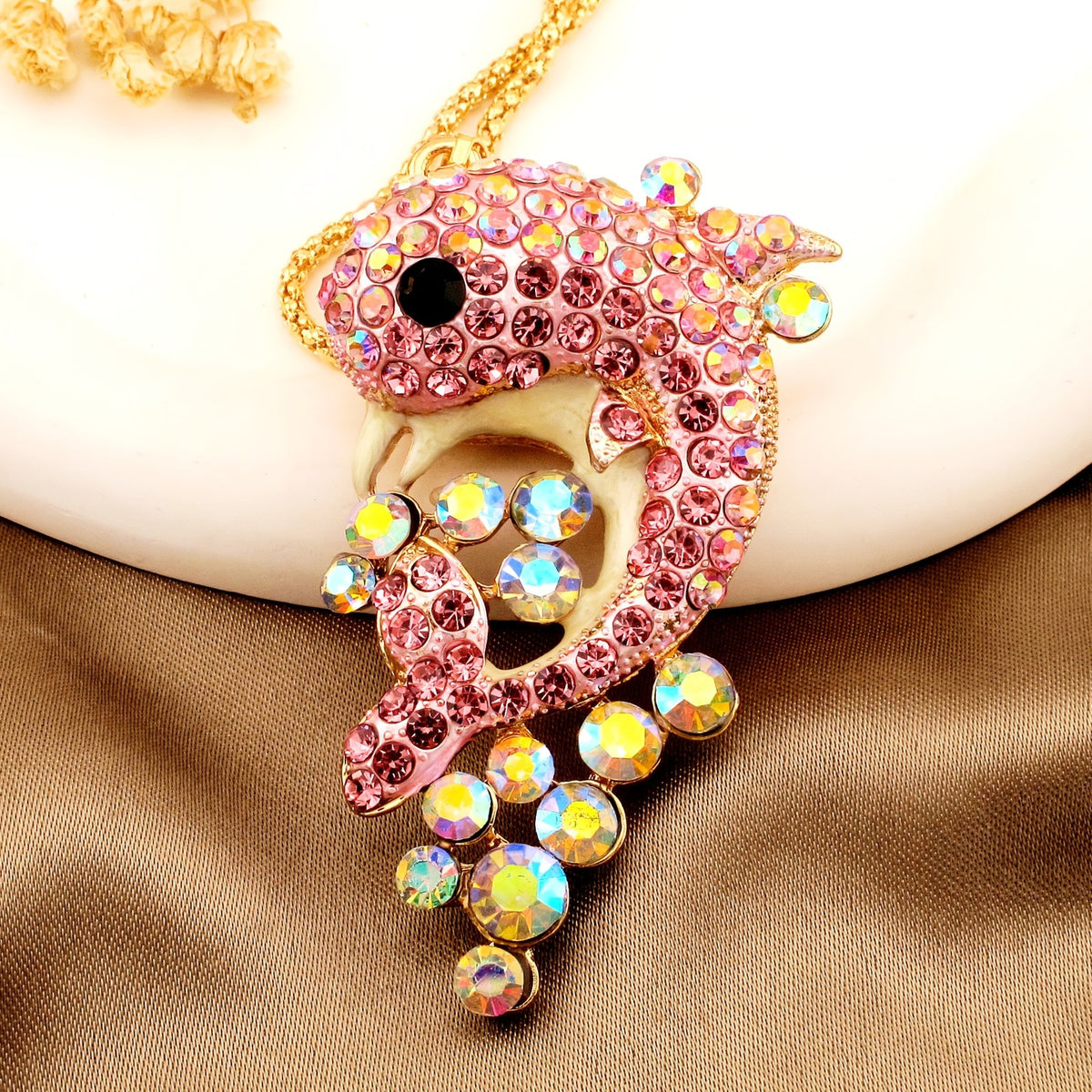 Elegant Rainbow Dolphin Pendant Necklace