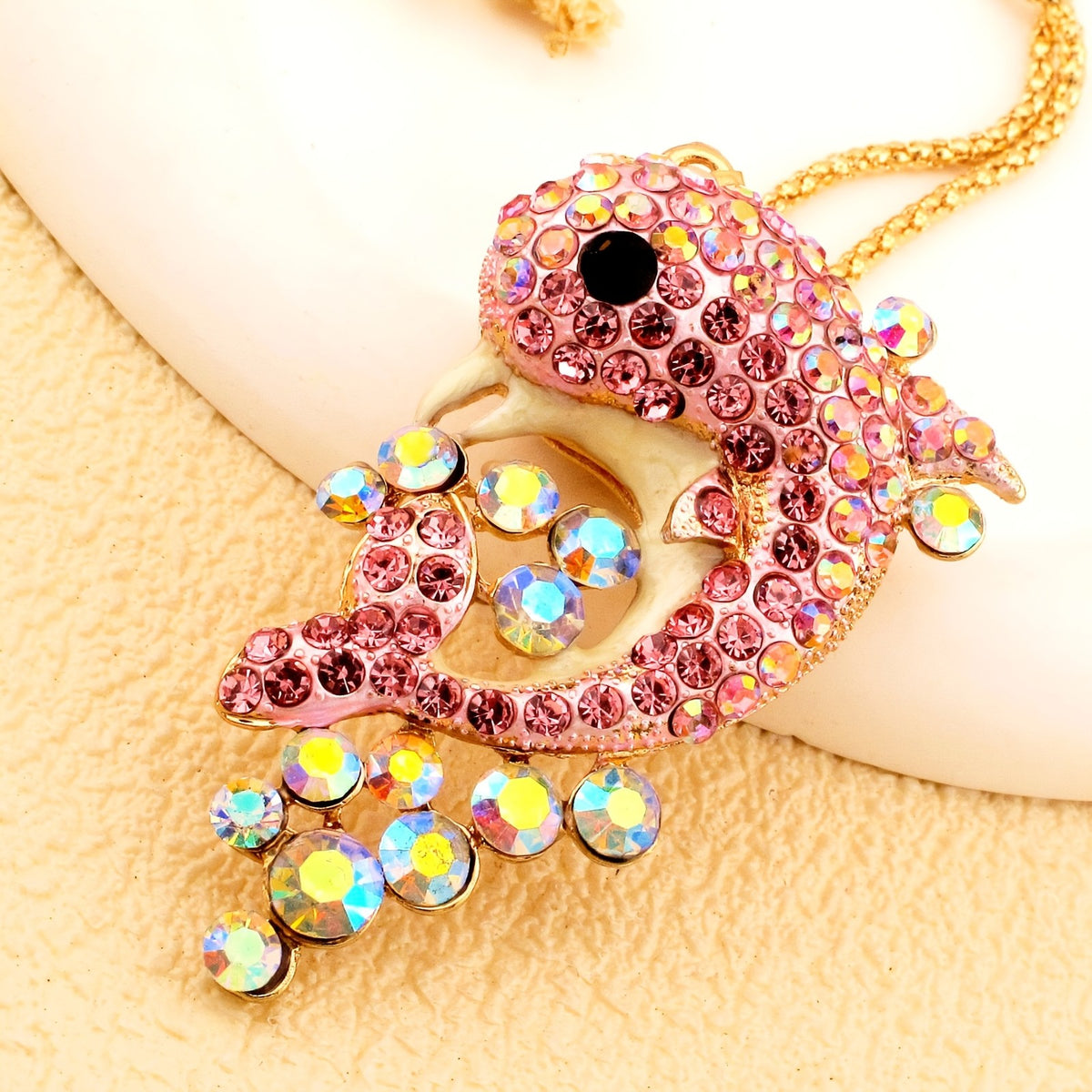 Elegant Rainbow Dolphin Pendant Necklace