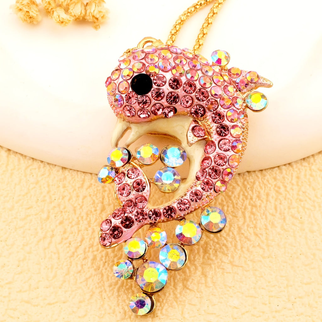 Elegant Rainbow Dolphin Pendant Necklace