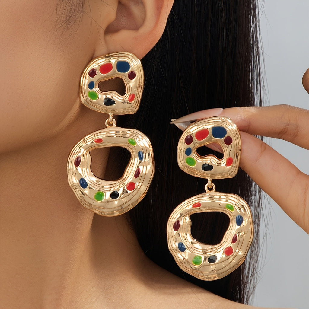 Colorful Enamel Hollow Drop Earrings