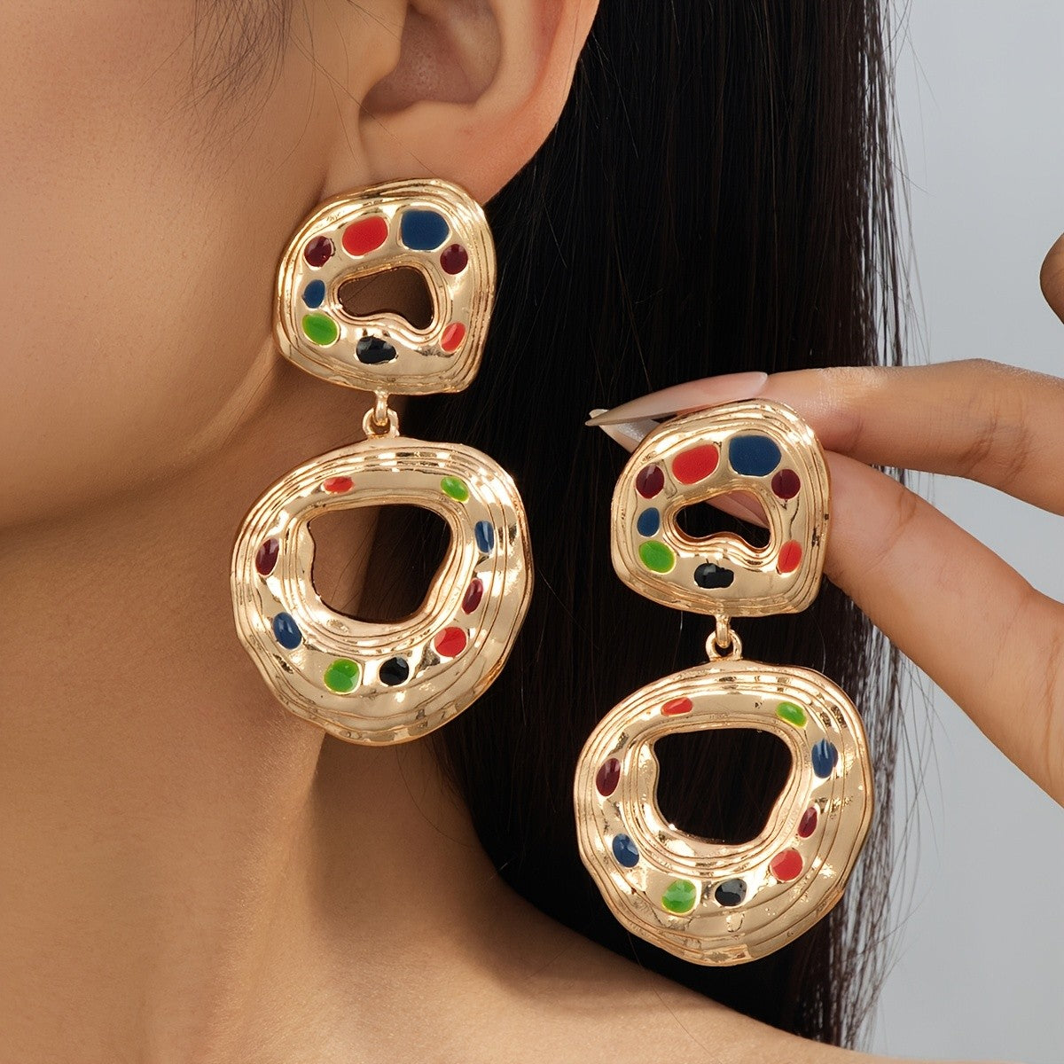 Colorful Enamel Hollow Drop Earrings