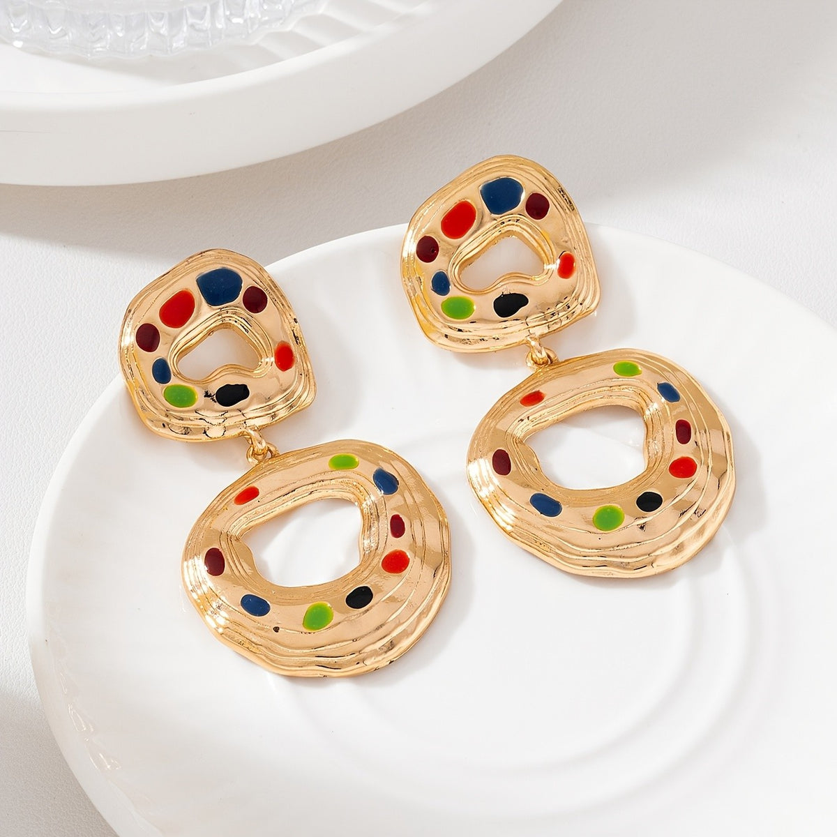 Colorful Enamel Hollow Drop Earrings