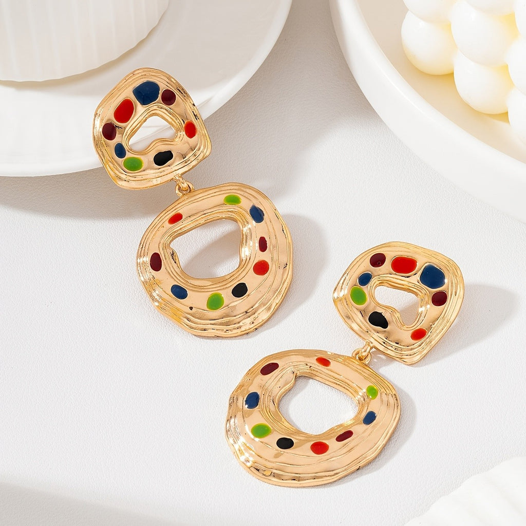 Colorful Enamel Hollow Drop Earrings