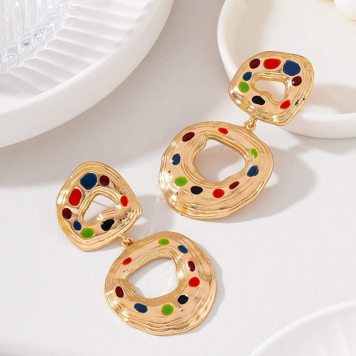 Colorful Enamel Hollow Drop Earrings