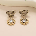 Whimsical Bear Sunflower Drop Earrings
