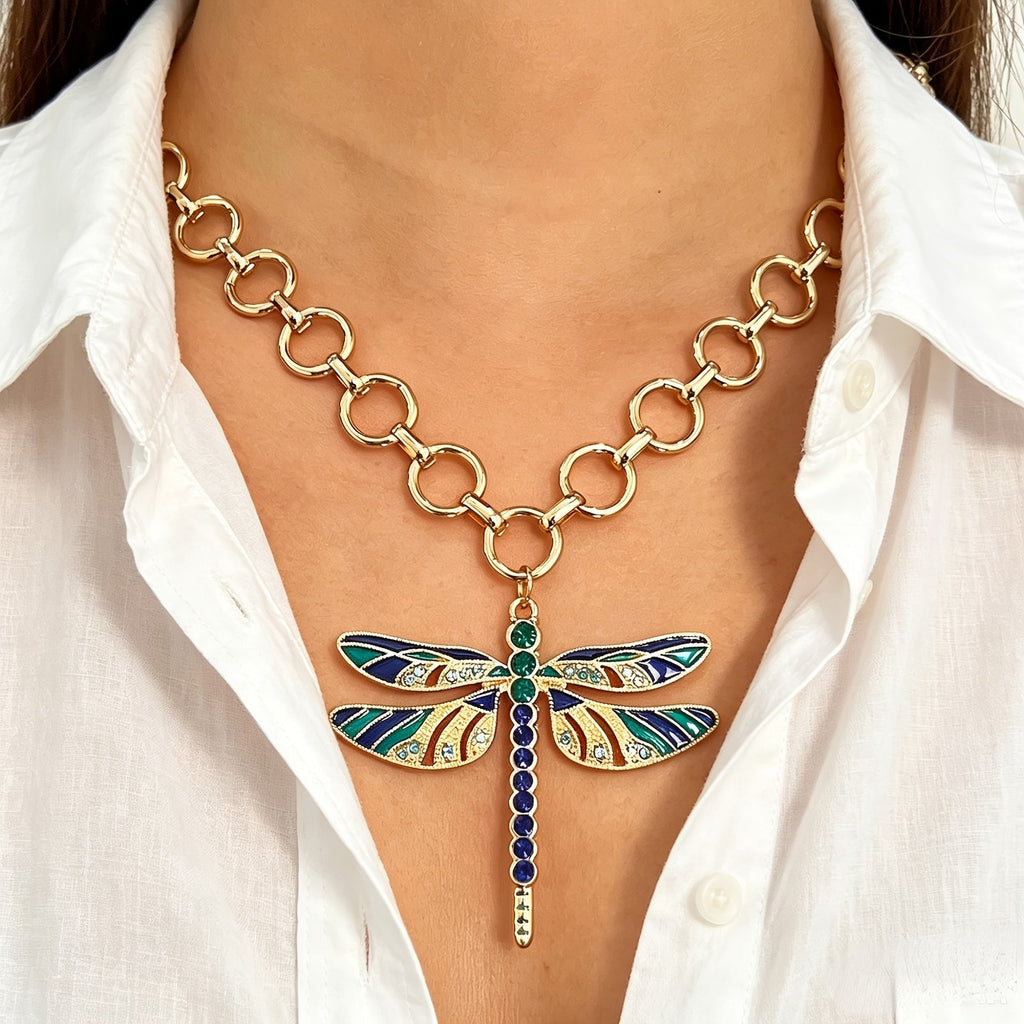 Whimsical Dragonfly Enamel Necklace