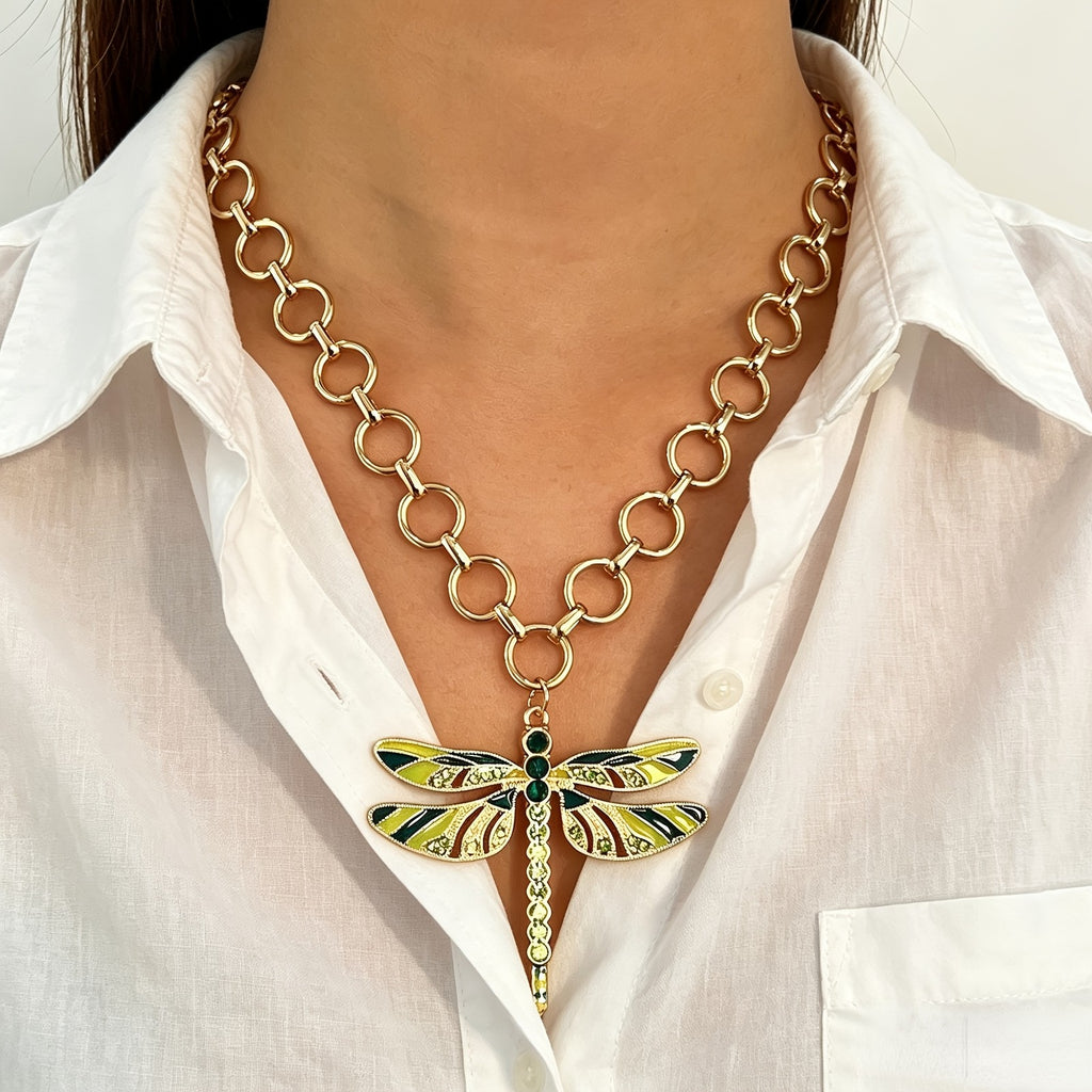 Whimsical Dragonfly Enamel Necklace