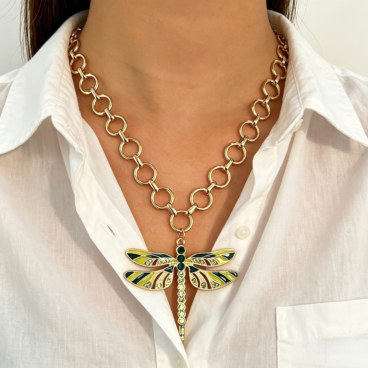 Whimsical Dragonfly Enamel Necklace
