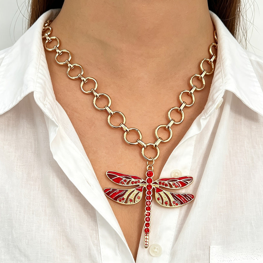 Whimsical Dragonfly Enamel Necklace