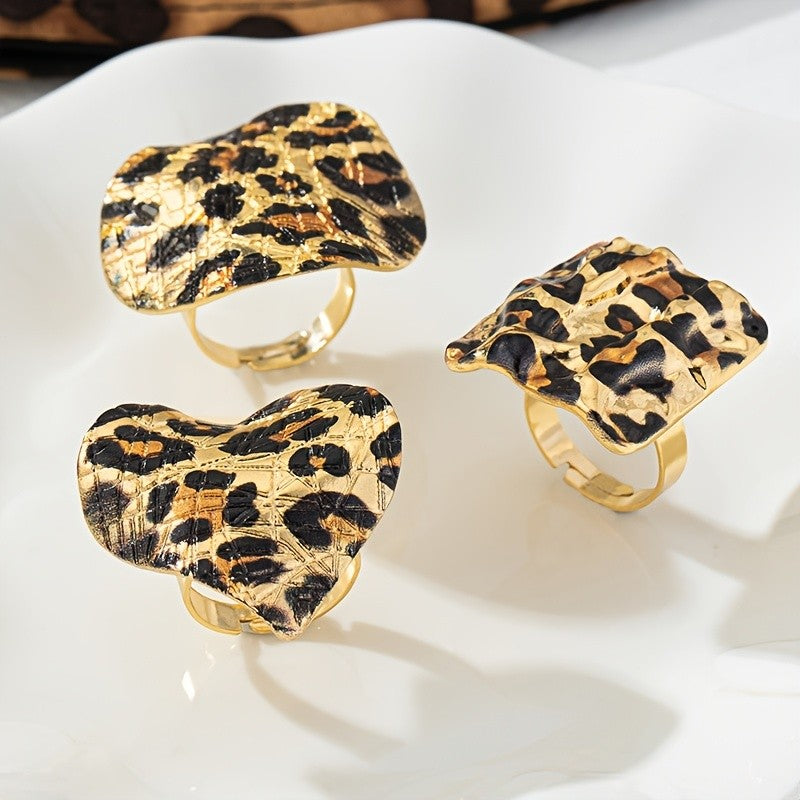 Bold Leopard Print Ring Set