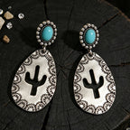 Western Cactus Turquoise Drop Earrings