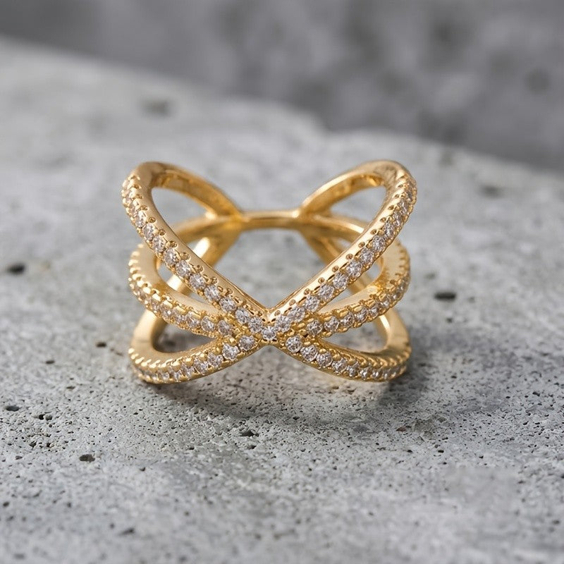Elegant Blue Pave X Ring