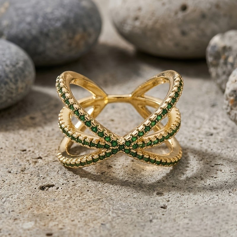 Elegant Blue Pave X Ring