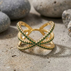 Elegant Blue Pave X Ring