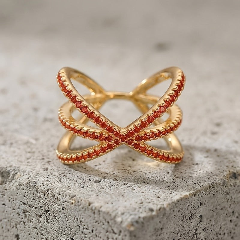 Elegant Blue Pave X Ring