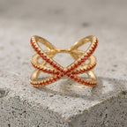 Elegant Blue Pave X Ring