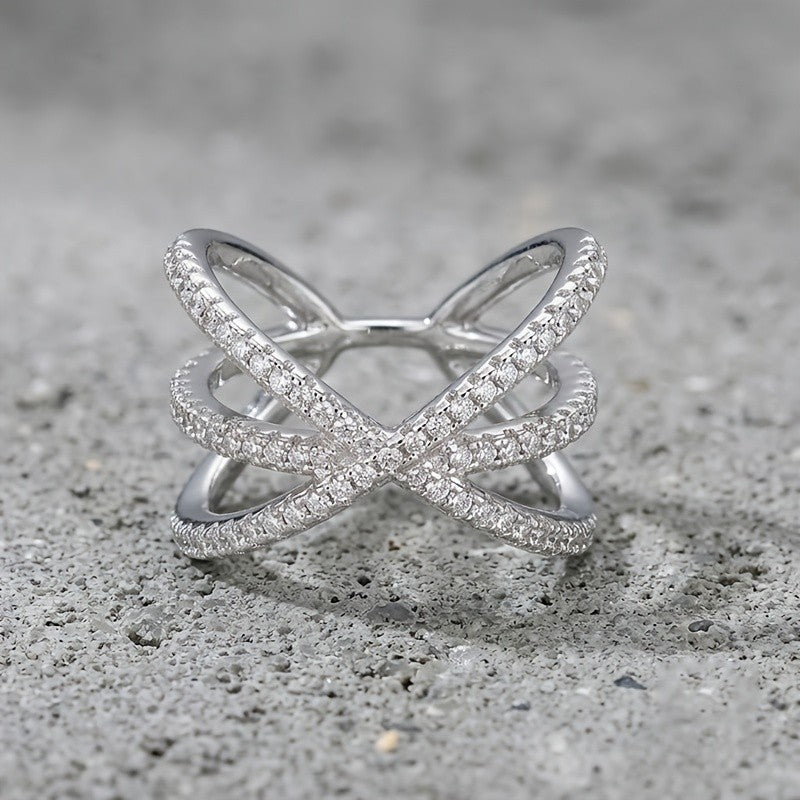Elegant Blue Pave X Ring
