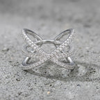 Elegant Blue Pave X Ring