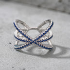 Elegant Blue Pave X Ring