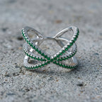 Elegant Blue Pave X Ring