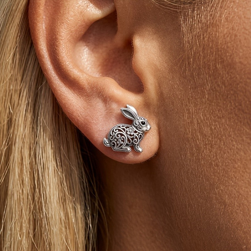 Whimsical Filigree Rabbit Stud Earrings
