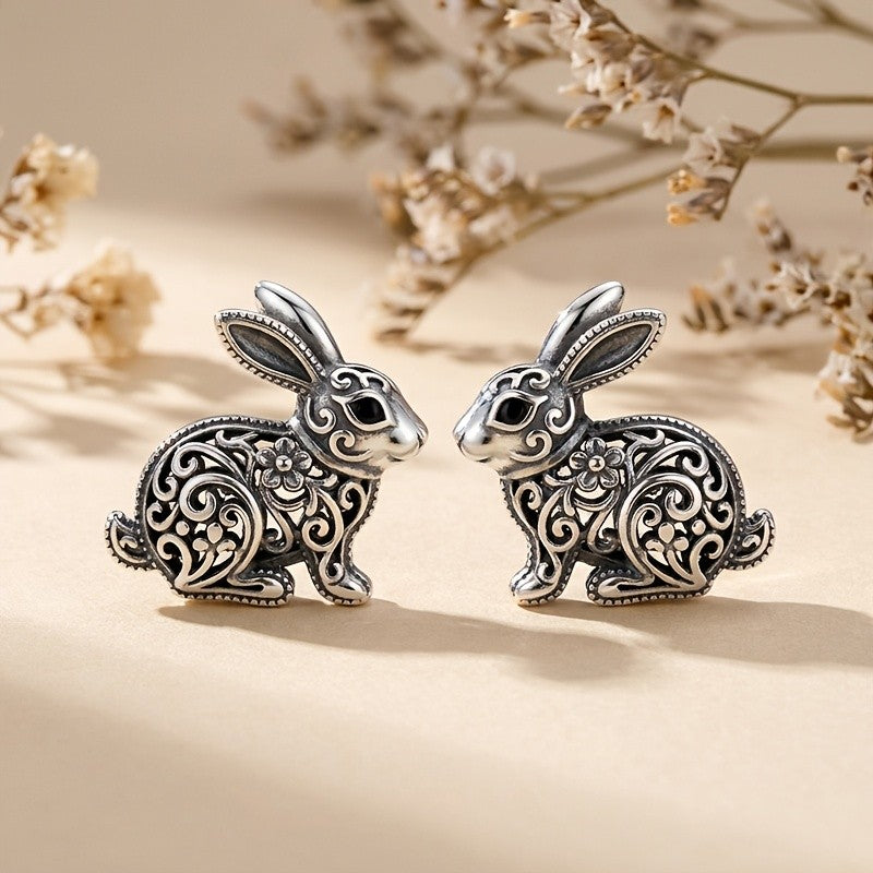 Whimsical Filigree Rabbit Stud Earrings