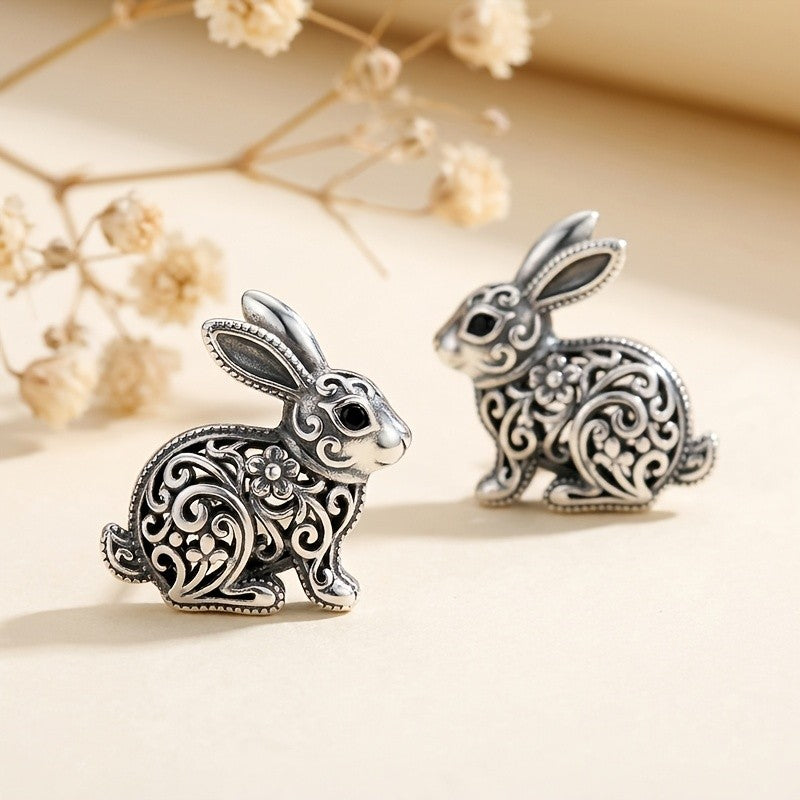 Whimsical Filigree Rabbit Stud Earrings