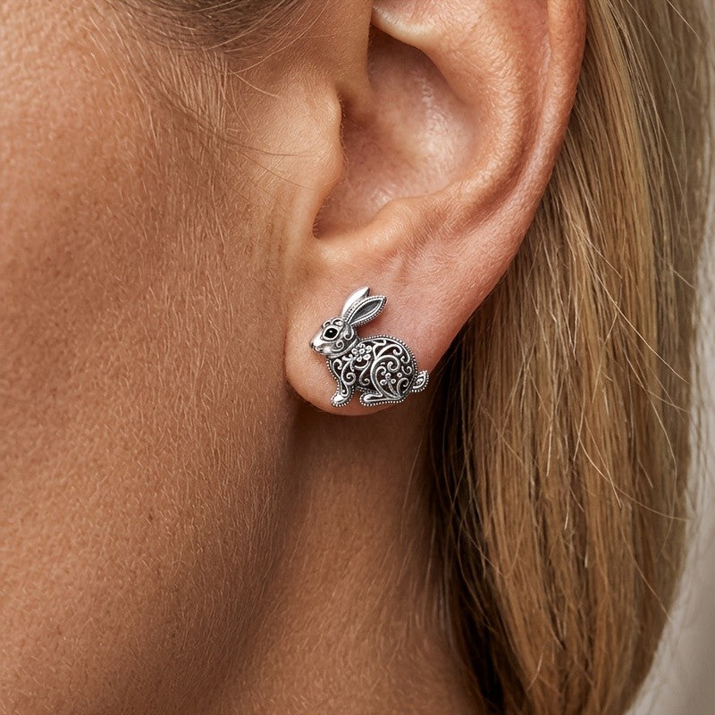 Whimsical Filigree Rabbit Stud Earrings