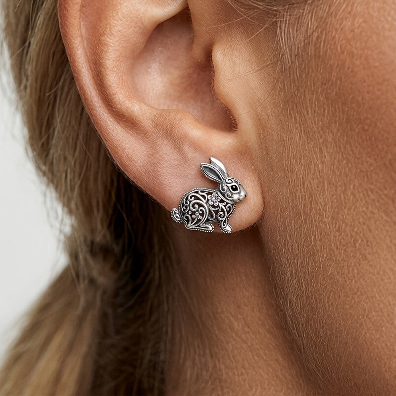 Whimsical Filigree Rabbit Stud Earrings
