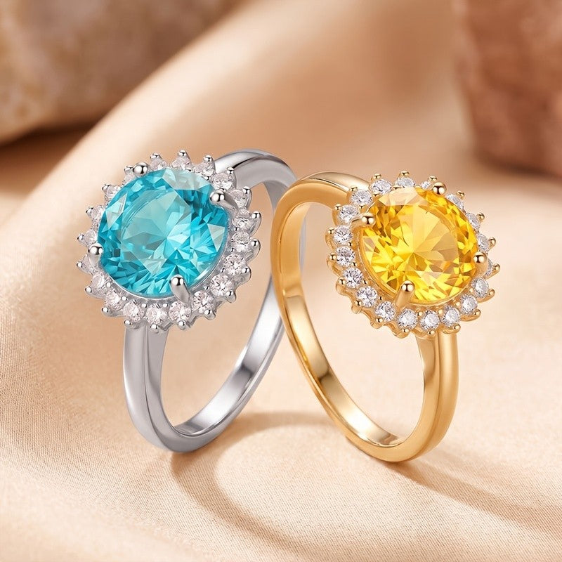 Elegant Round Gemstone Halo Ring
