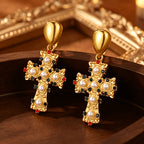 Elegant Pearl Cross Drop Earrings