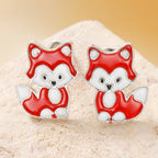 Whimsical Red Fox Enamel Stud Earrings