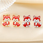 Whimsical Red Fox Enamel Stud Earrings