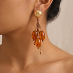 Boho Amber Bead Drop Earrings