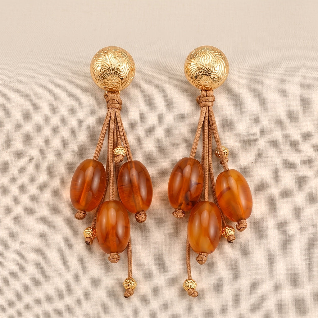 Boho Amber Bead Drop Earrings