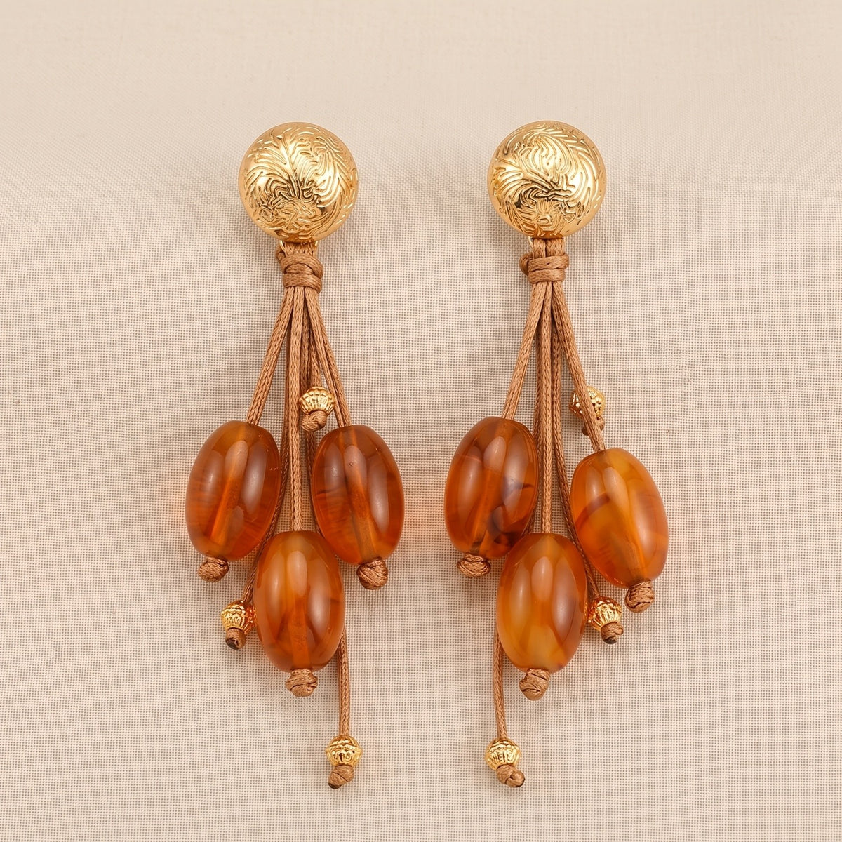 Boho Amber Bead Drop Earrings